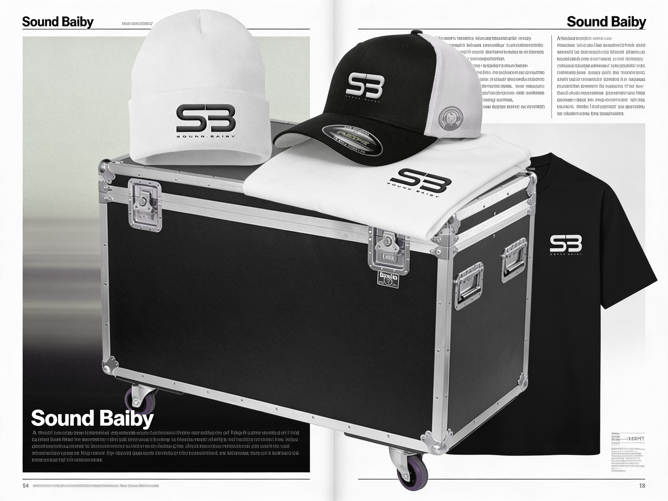 Sound Baiby merch — hats, tees, road case